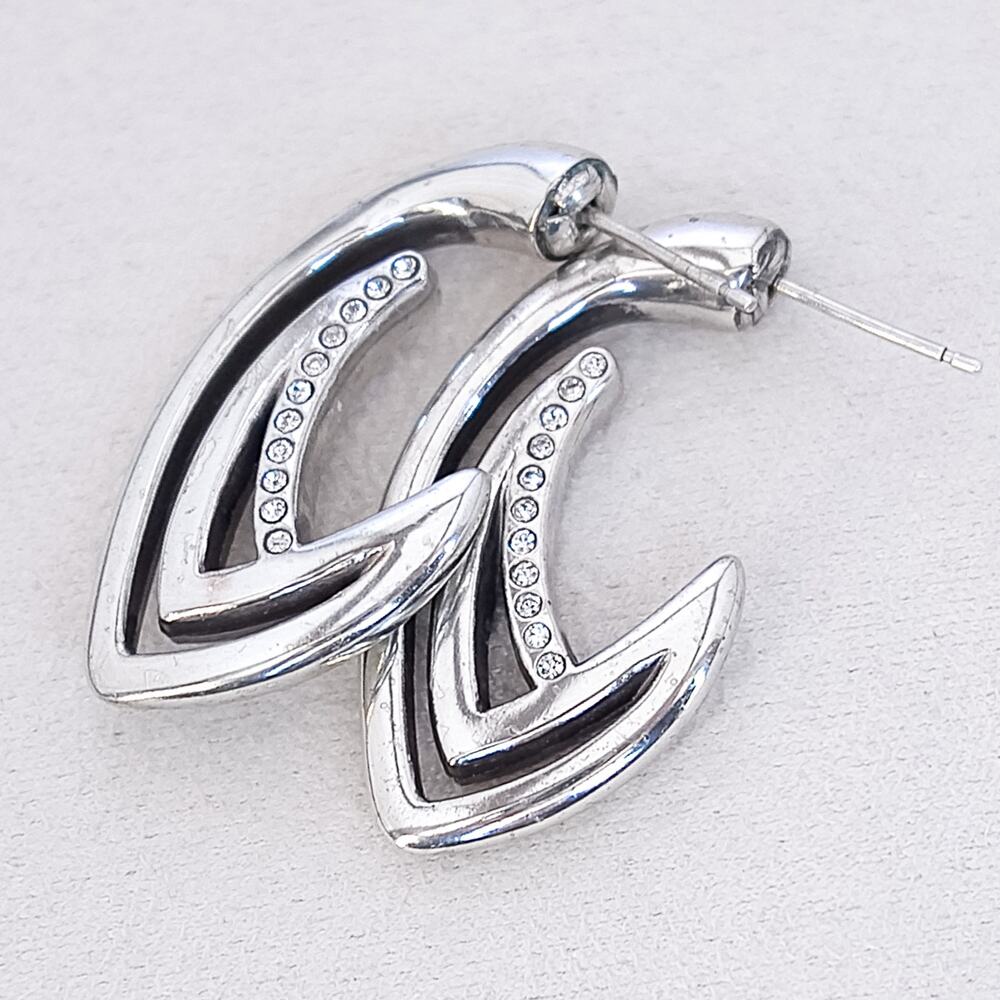 Brighton Retired J Hoop Post Earrings Silver Plated Rhinestone Crystal Sparkle